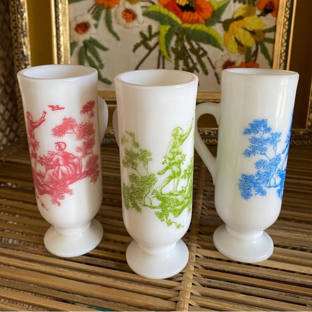 Set of Three Vintage Milk Glass Vases